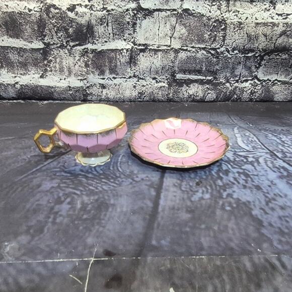 Ucagco Pink Iridescent Tea Cup and Saucer Made in Japan - Picture 3 of 7
